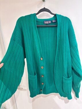 Christopher Radko Teal Ribbed Button-Front Cardigan